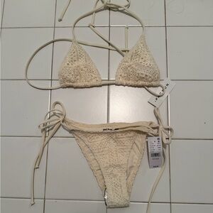 PacSun Cream Crochet Triangle Bikini Set